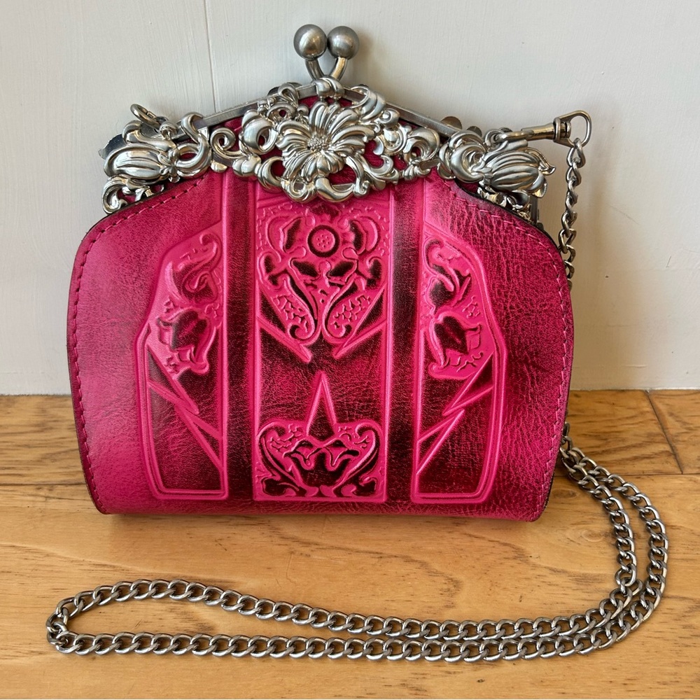Patricia Nash Rosario Burnished Tooled Framed Clutch Pink Leather Crossbody - Picture 2 of 8